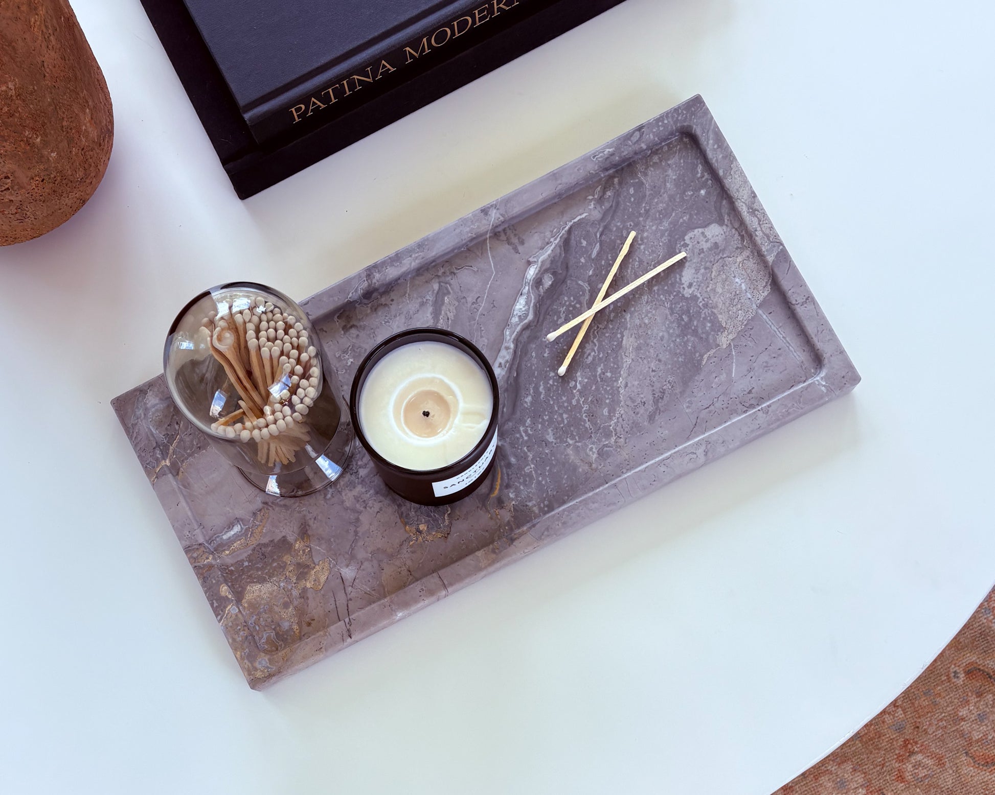 Luxury natural marble tray with warm neutral veining for coffee table styling
