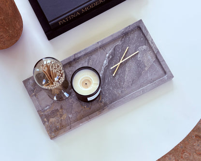 Luxury natural marble tray with warm neutral veining for coffee table styling
