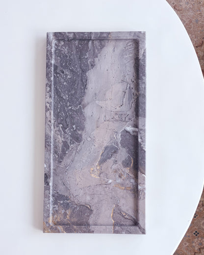 Handcrafted cappuccino marble tray with organic brown and ivory marble veining