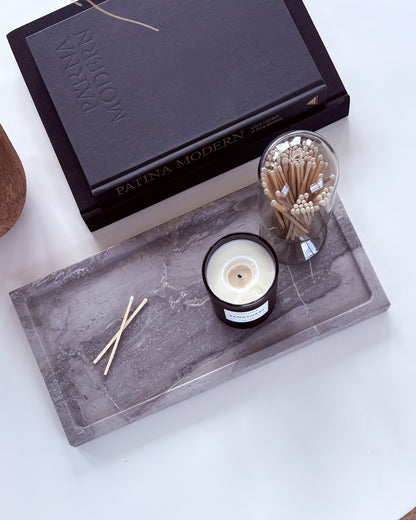 Large cappuccino marble decorative tray with warm brown and cream natural stone veining