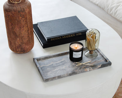 Decorative large Cappuccino marble tray in grey natural stone with organic veining