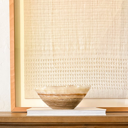 Artisan handcrafted amber onyx decorative bowl with unique veining