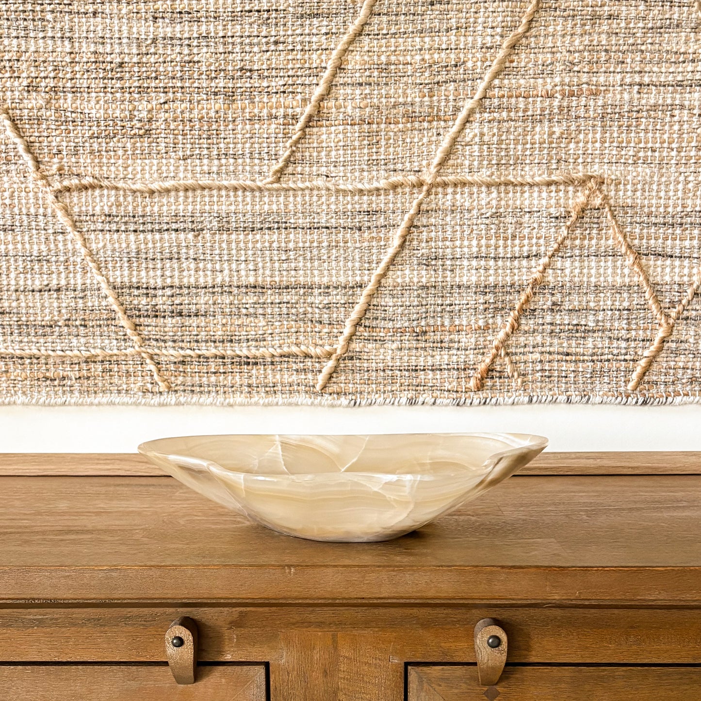 Artisan carved onyx bowl in amber hues for modern home styling