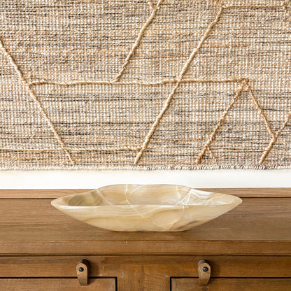Hand carved amber onyx bowl with natural stone veining for home décor
