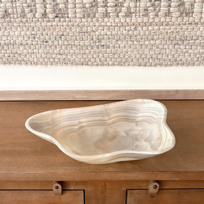 Modern large grey onyx bowl with organic veining and sculptural artisan craftsmanship