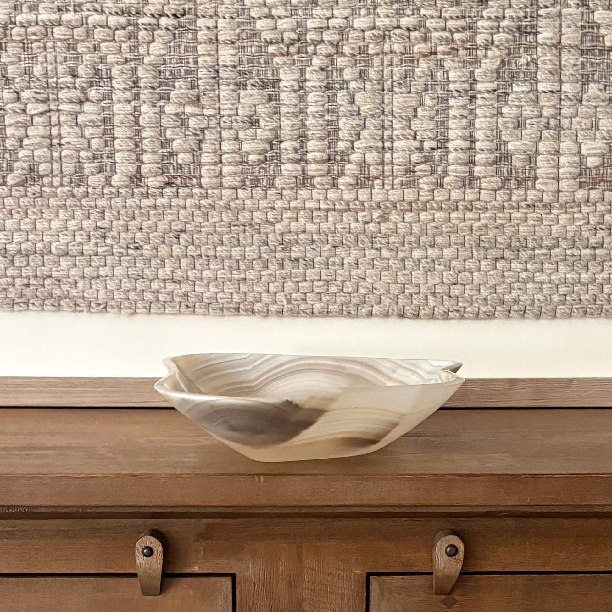 Natural grey onyx centerpiece bowl with unique hand carved details and marble-like patterns