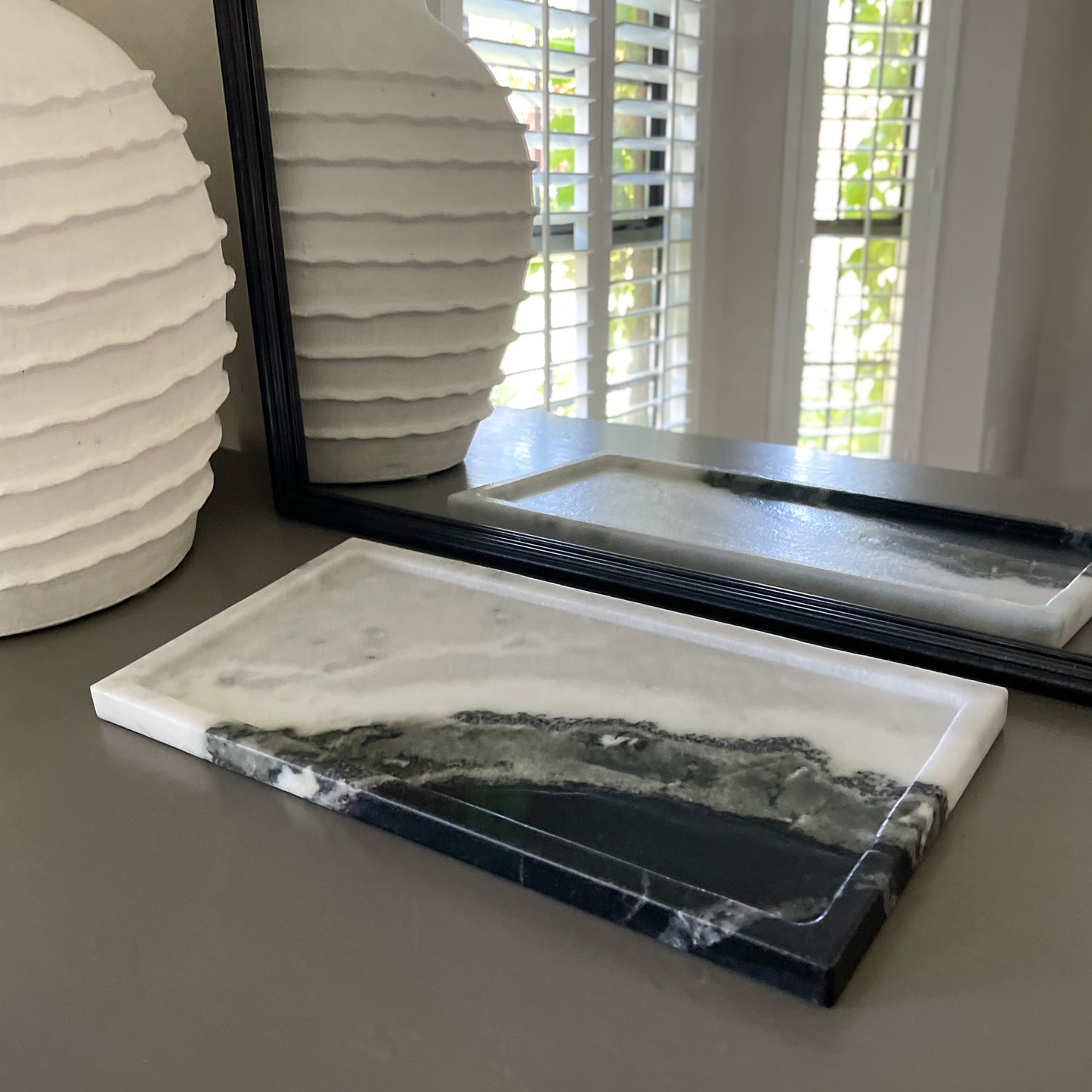 black and white marble tray