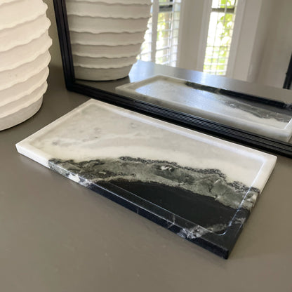white and black marble accent tray