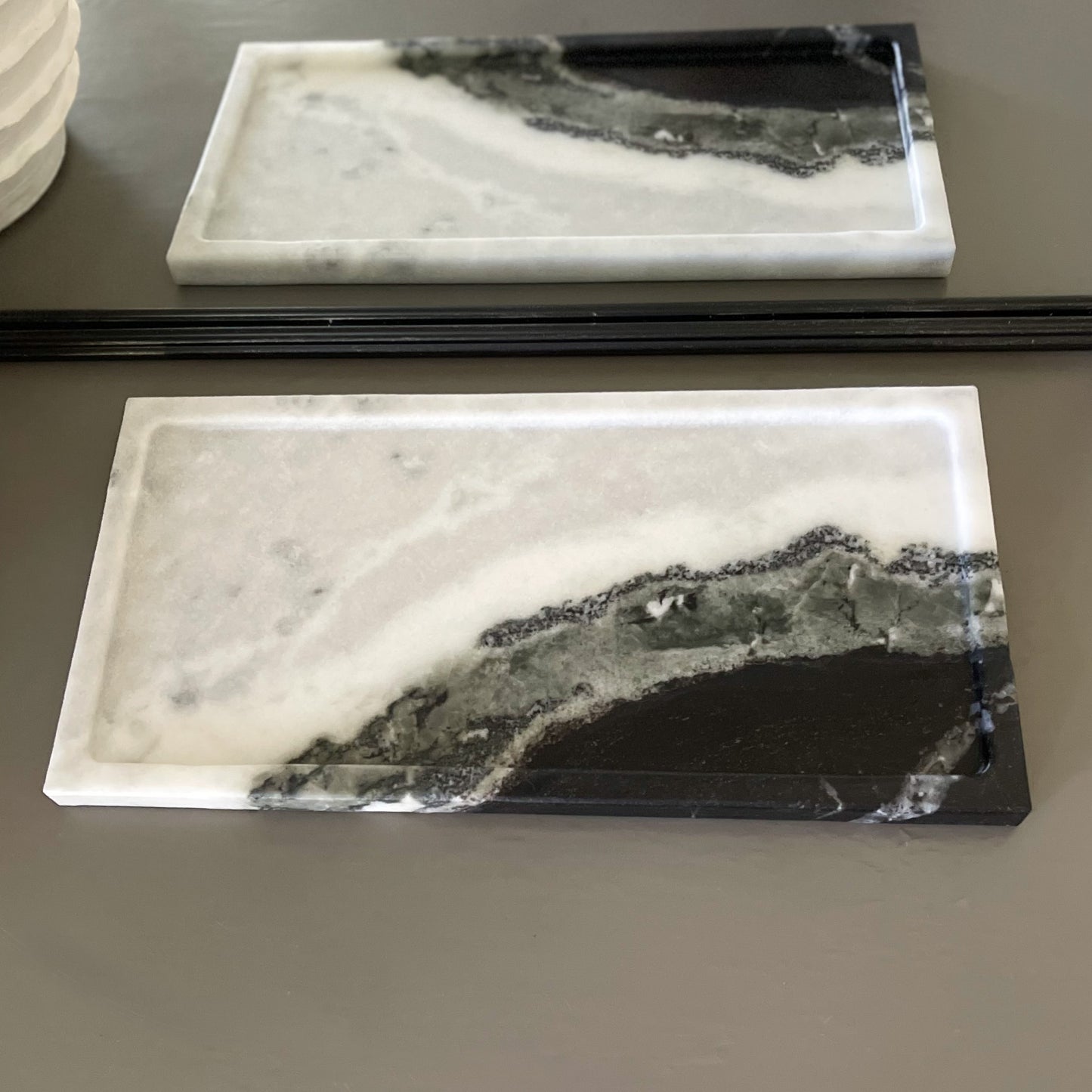 black and white marble vanity tray