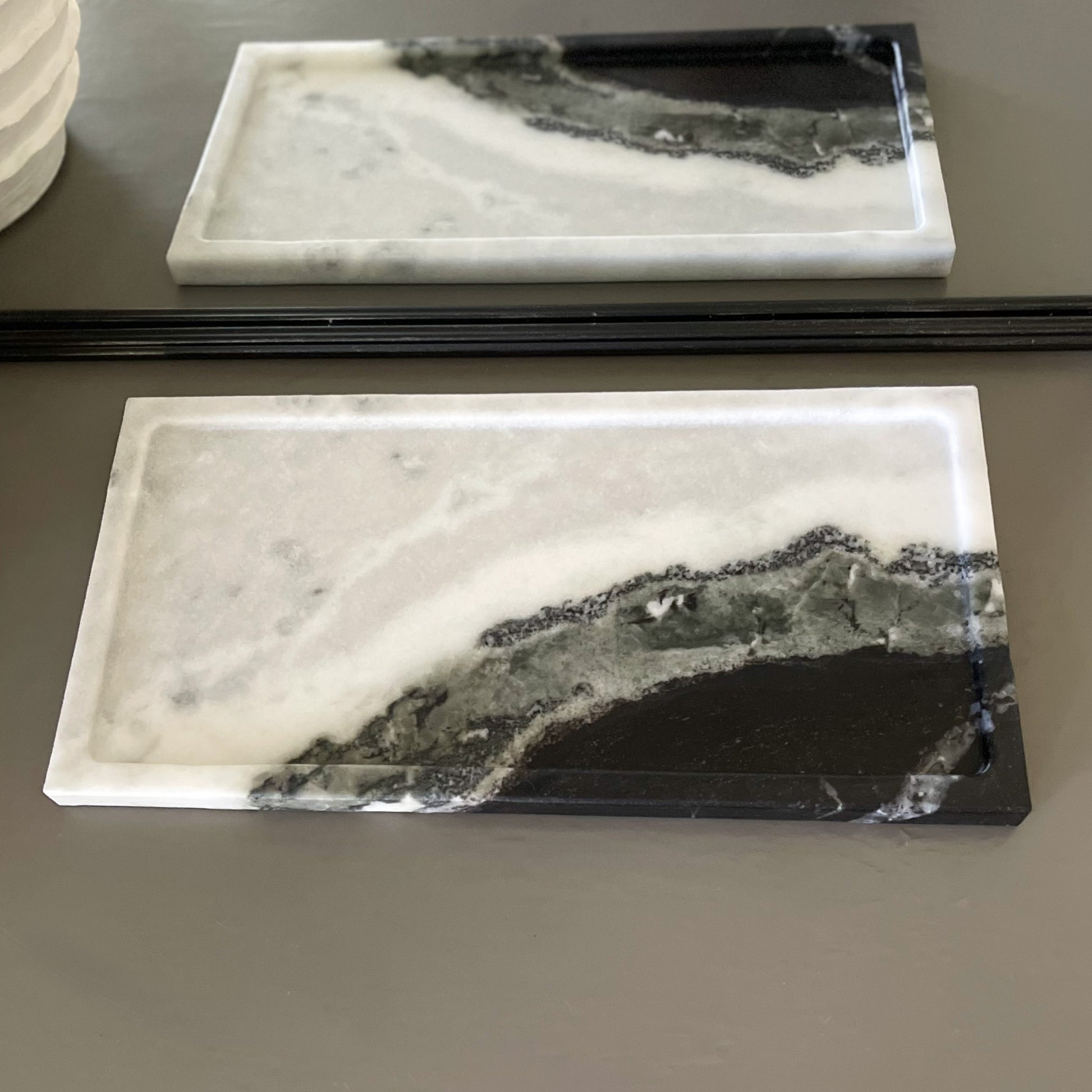 black and white marble vanity tray