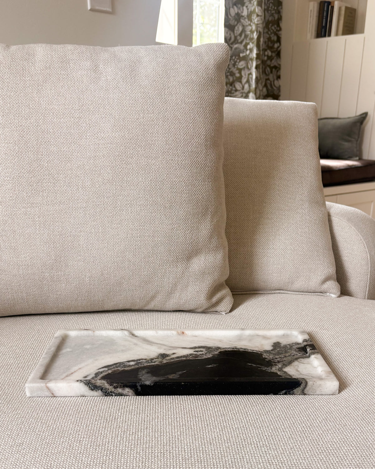 Handcrafted Panda marble serving tray with black white and charcoal veining