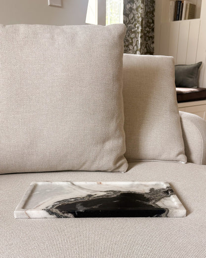 Handcrafted Panda marble serving tray with black white and charcoal veining