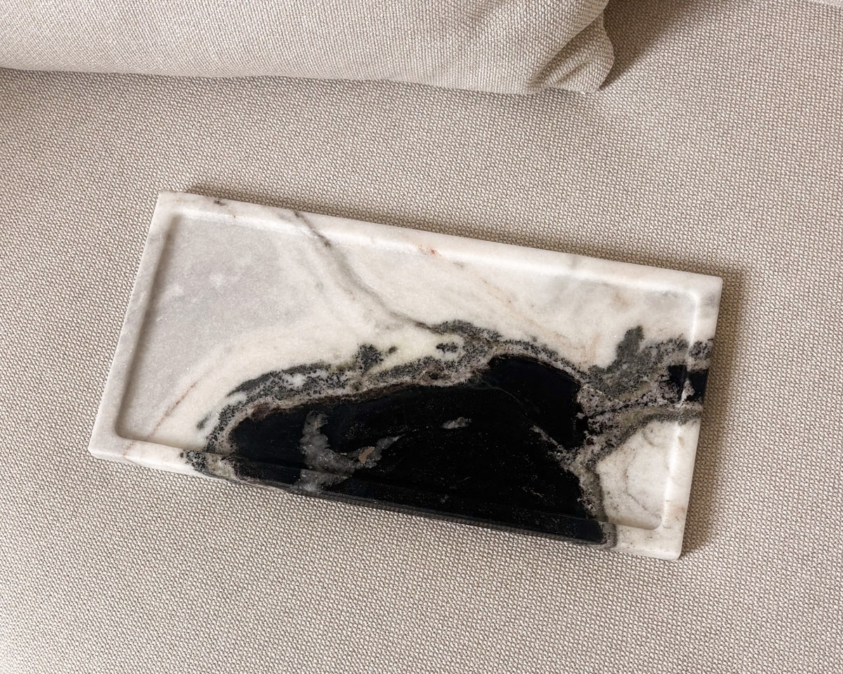 Luxury Panda marble decorative tray with bold black and white natural veining