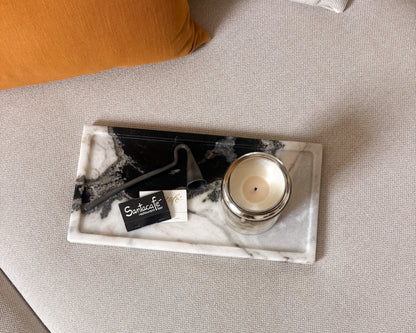 Panda marble tray handcrafted in Portugal with black white and grey natural veining