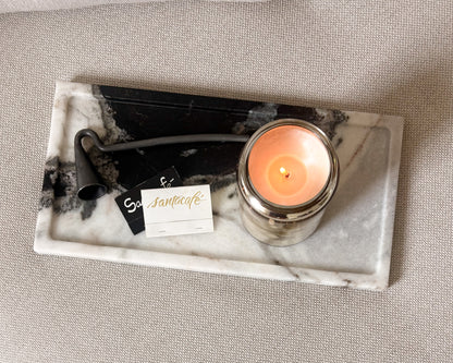 Portuguese Panda marble tray with natural black grey and white stone pattern