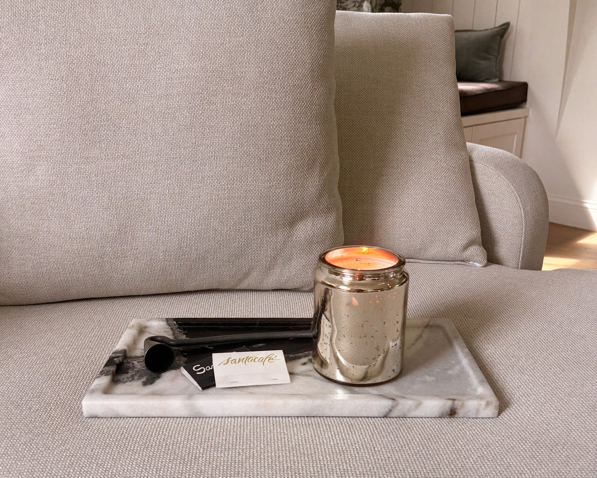 Rectangular natural Panda marble tray with raised edges and unique stone pattern