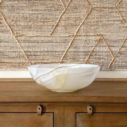 decorative white onyx bowl entryway table styling high-end home