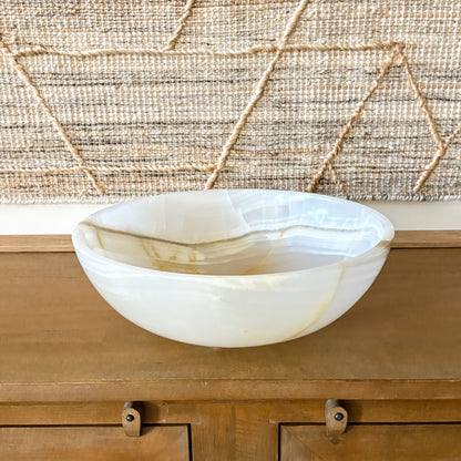 natural white onyx stone pattern unique veining handcrafted bowl