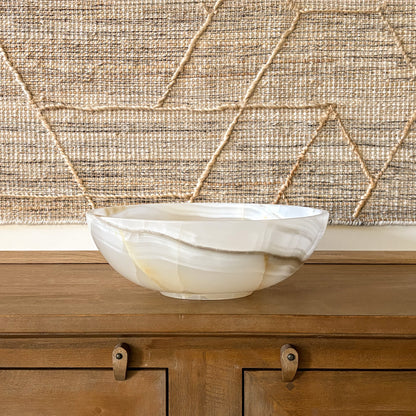 premium white onyx stone bowl handcrafted natural veining detail