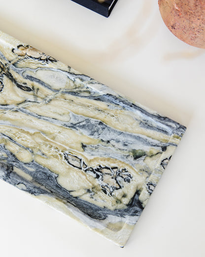 Oversized Twilight marble tray crafted from natural stone with bold organic veining