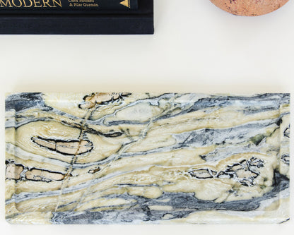 Handcrafted large Twilight marble tray for coffee tables, consoles, and ottomans