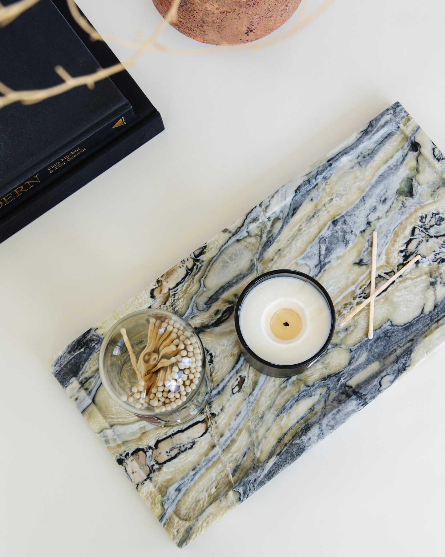 Luxury Twilight marble tray made from genuine natural marble with distinctive veining