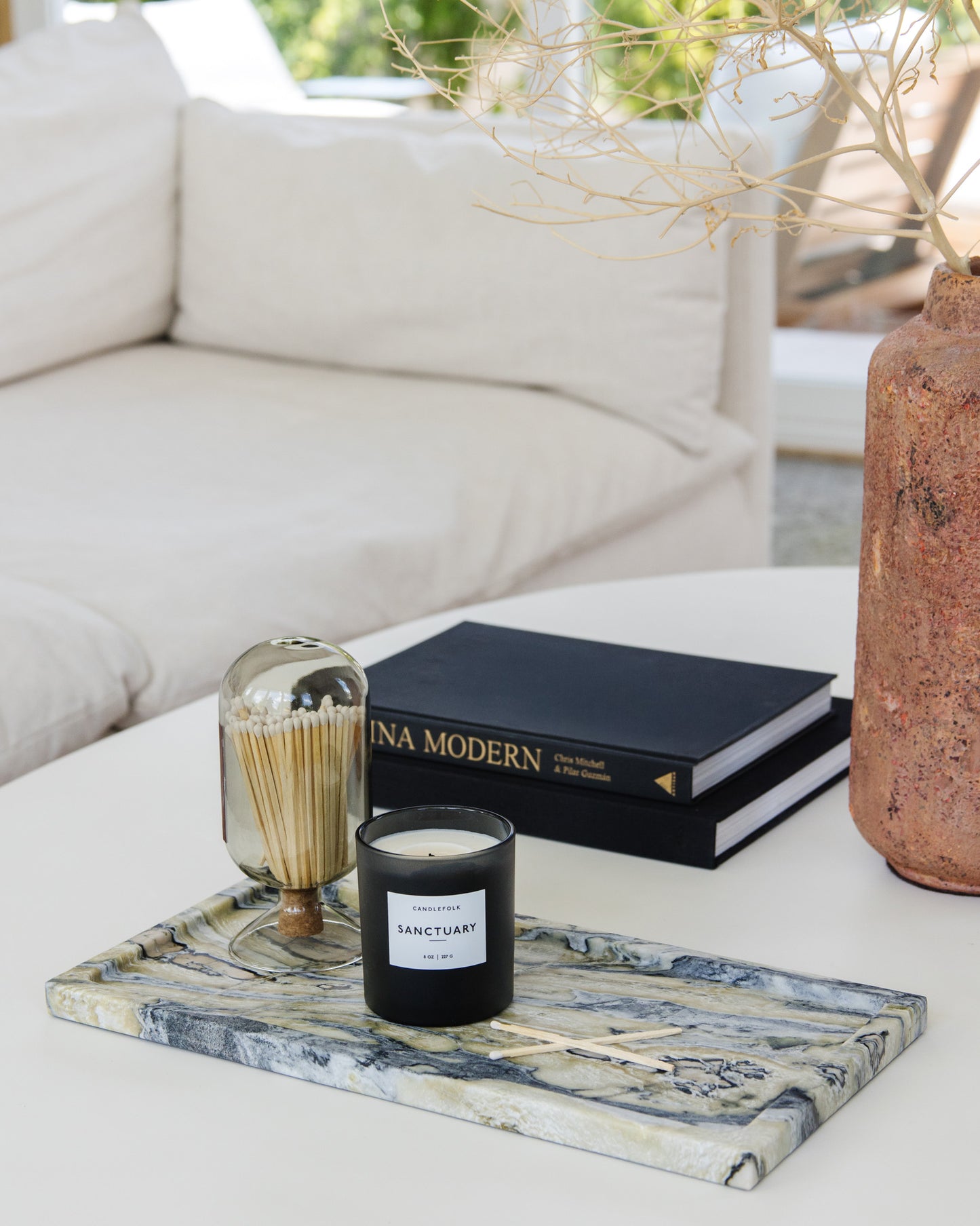 Large Twilight marble decorative tray with dramatic natural veining for coffee table styling