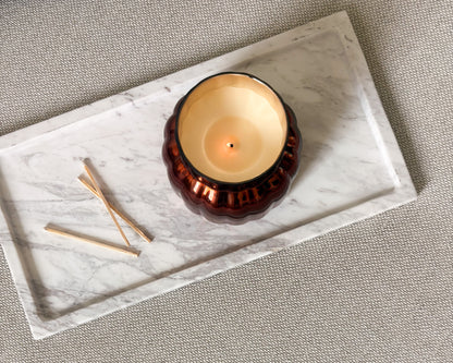 Large natural stone tray crafted from white and grey Volakas marble