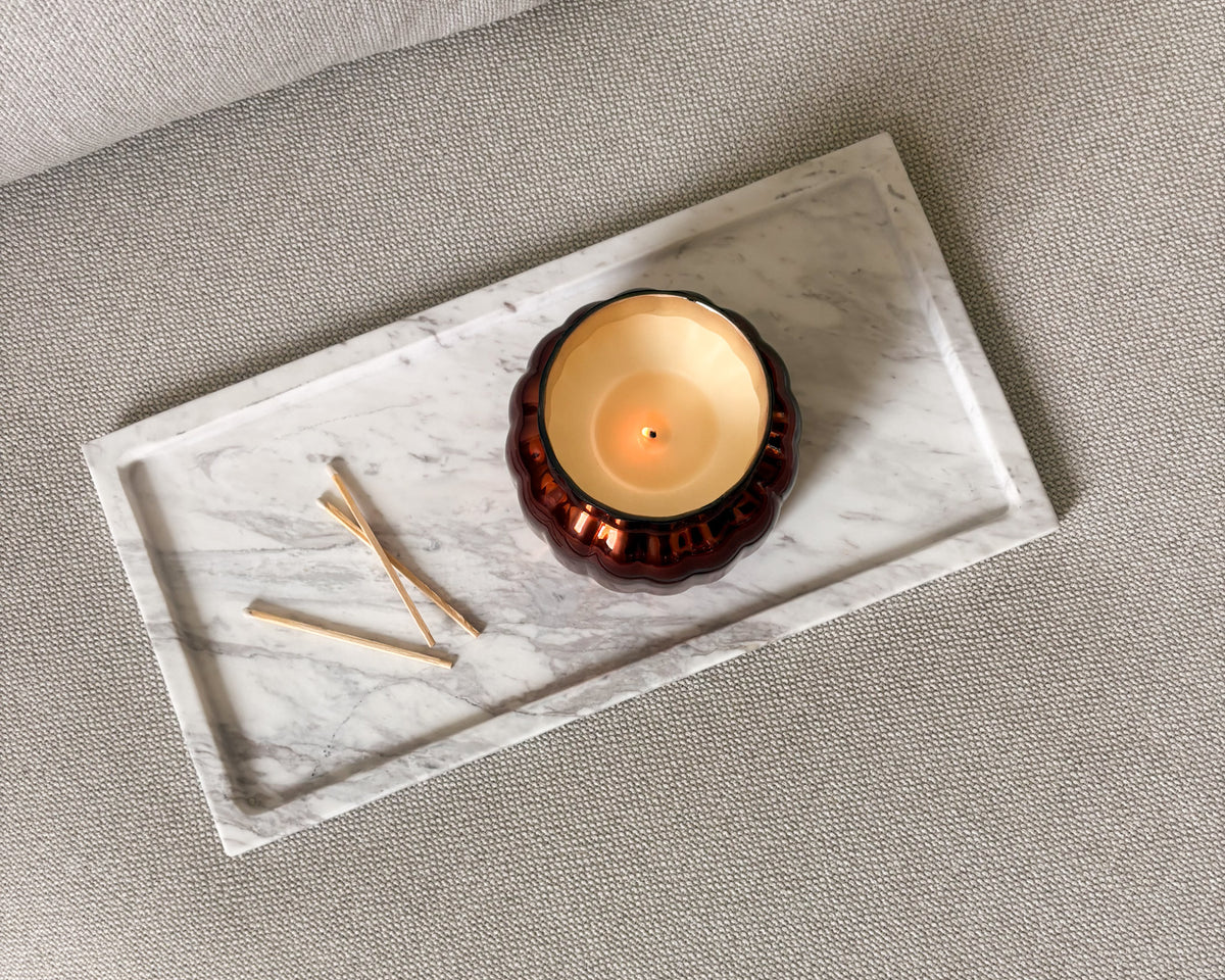 Large Volakas marble tray with natural white and grey veining