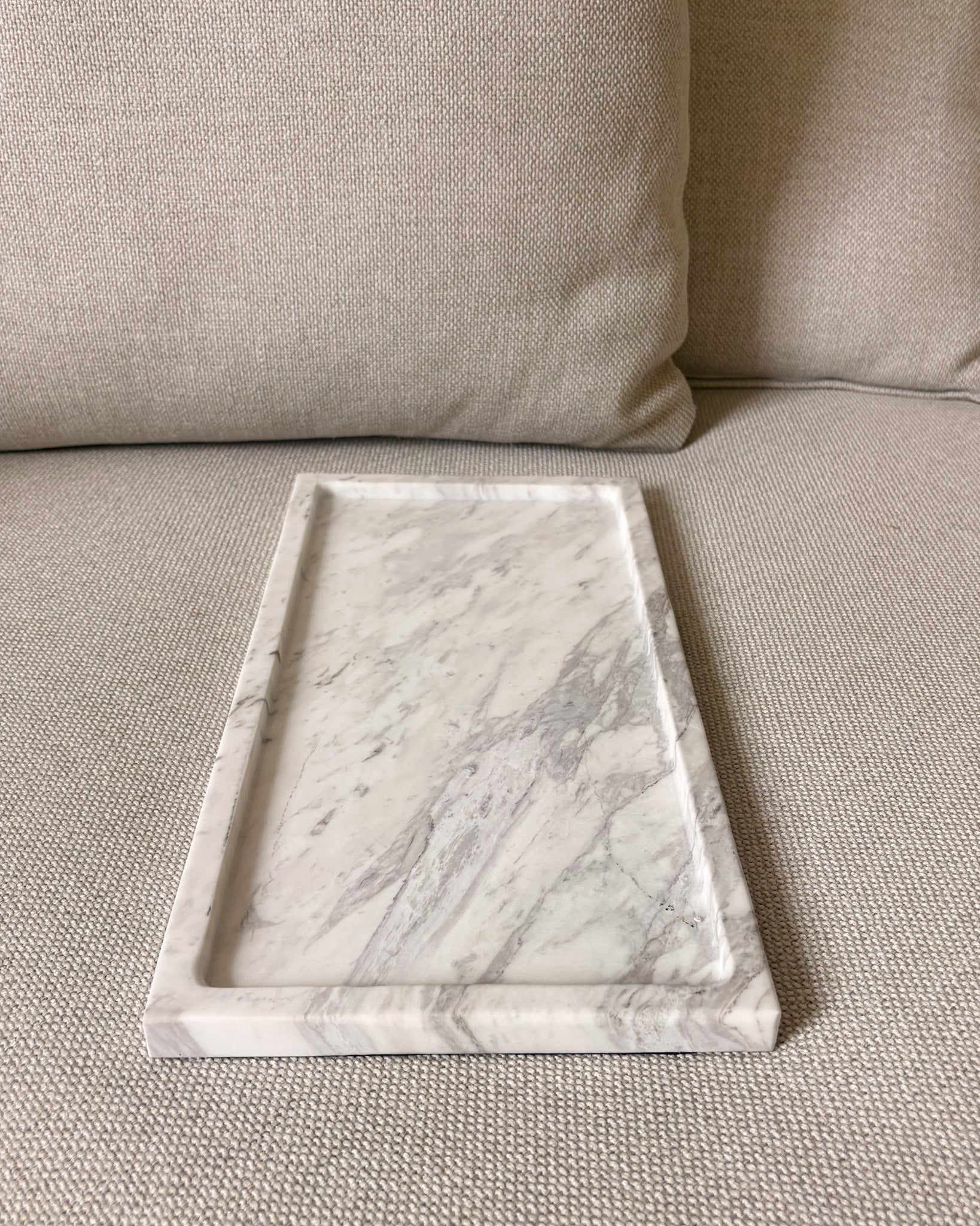 One-of-a-kind Volakas marble tray with unique natural veining