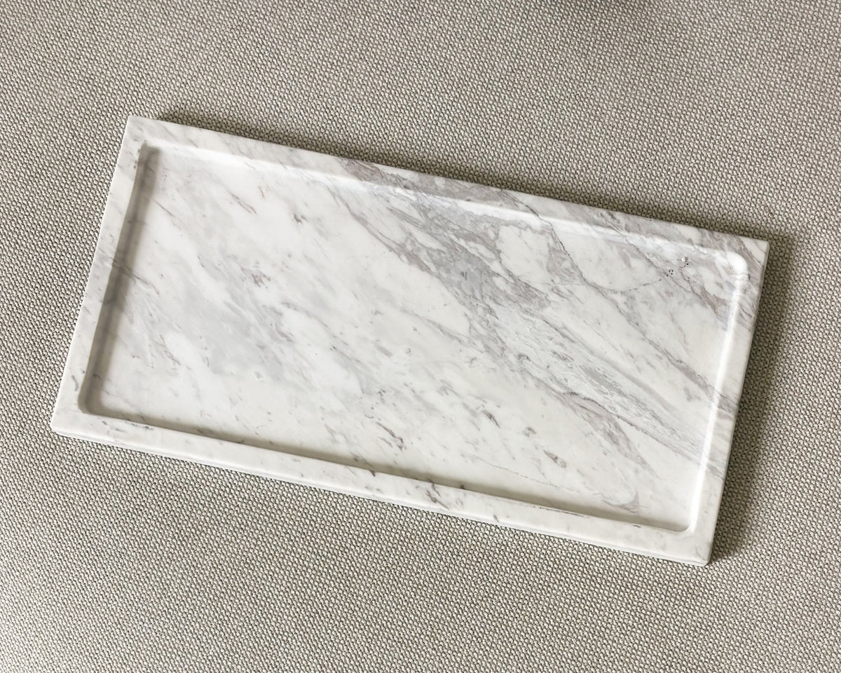 Large white marble decorative tray made from genuine Volakas marble