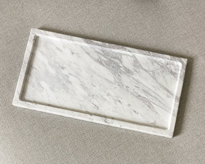 Large white marble decorative tray made from genuine Volakas marble