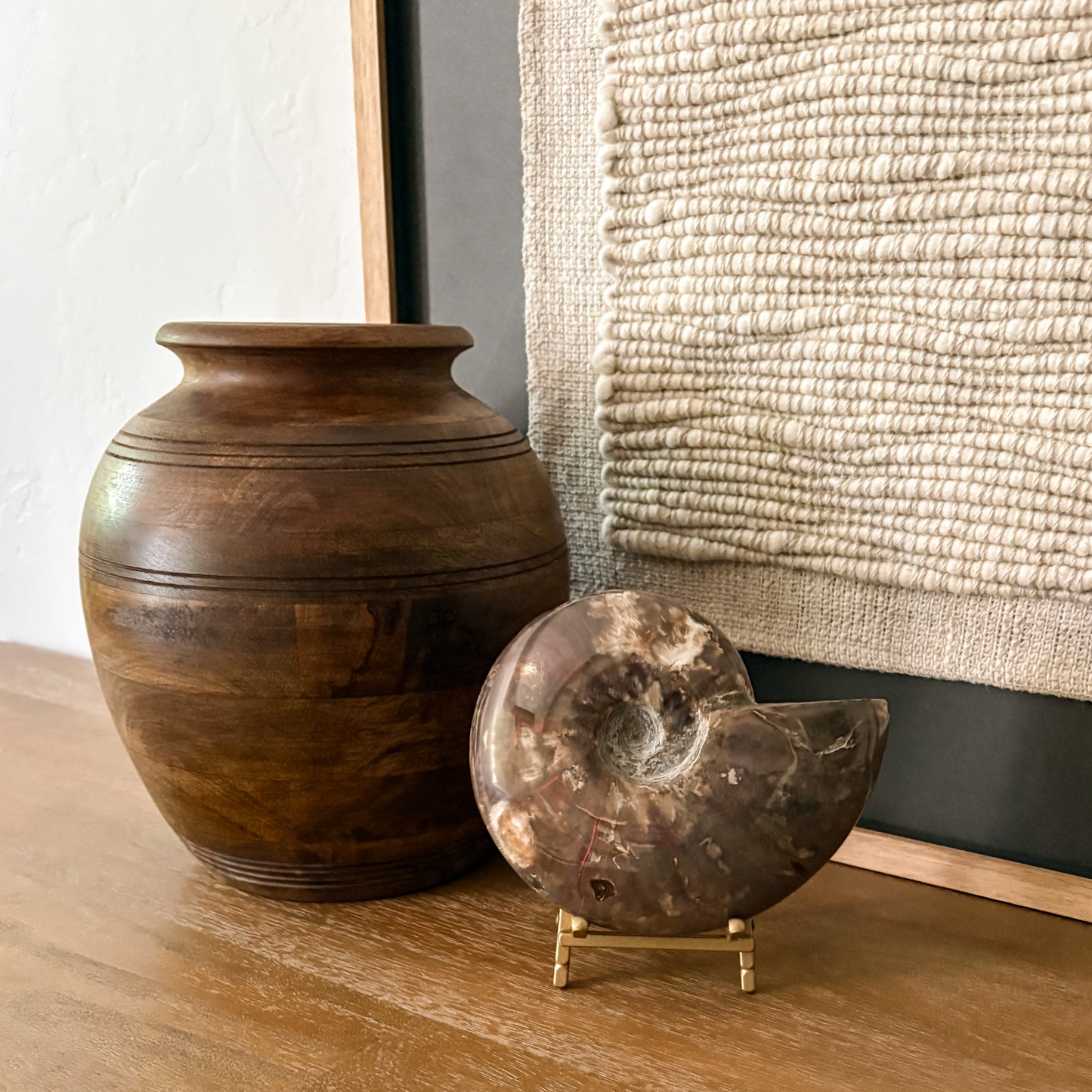 Polished ammonite fossil from Madagascar featuring stunning mineral details for sophisticated interior design