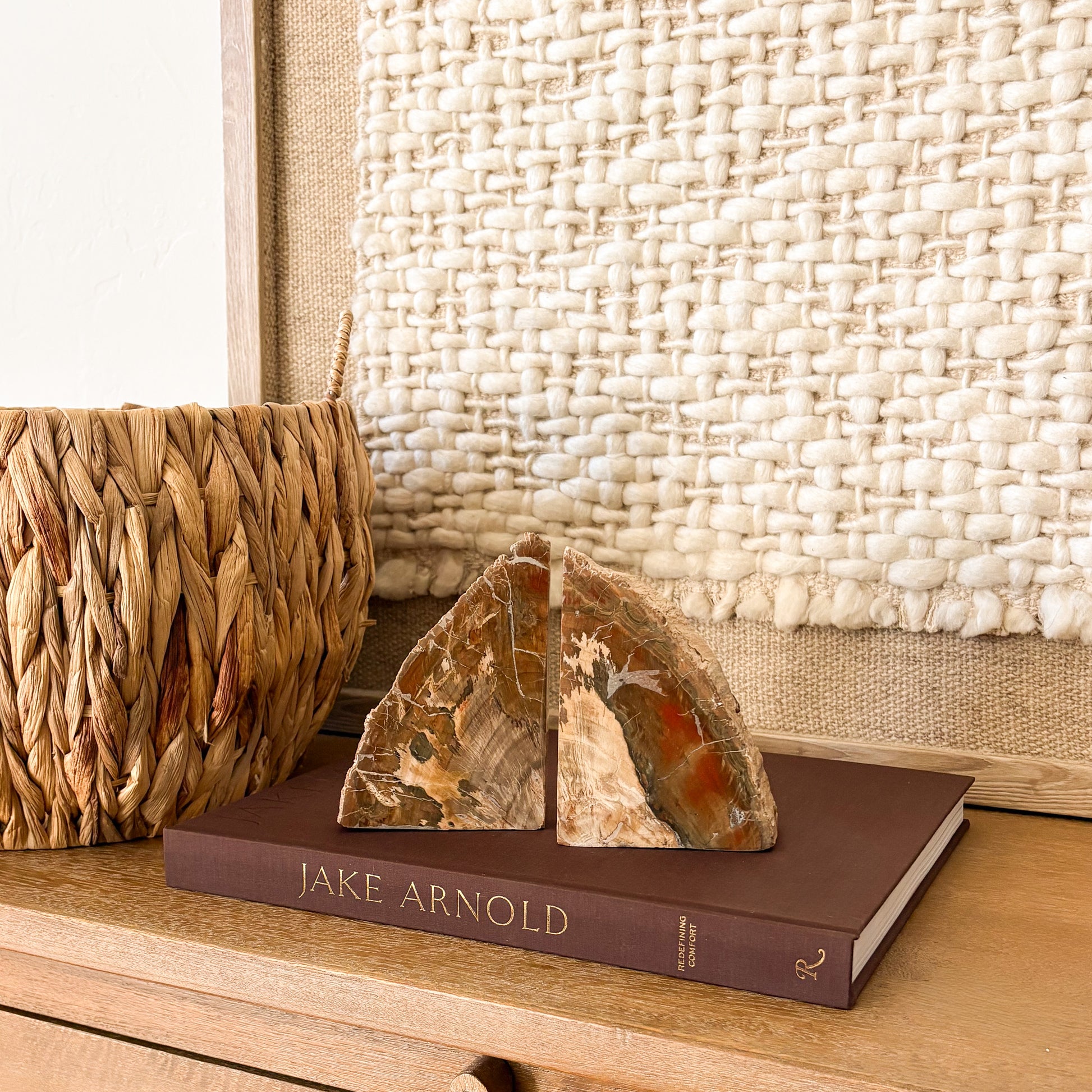 Madagascar petrified wood bookend pair, natural fossil wood crystal bookends for home or office decor