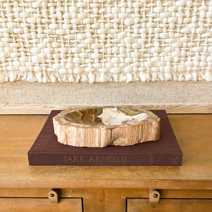 Hand carved petrified wood bowl with preserved fossil wood grain