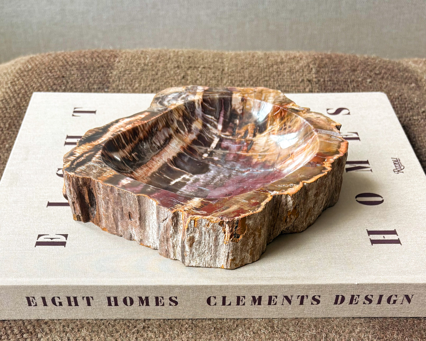 Hand carved fossilized wood bowl from Madagascar
