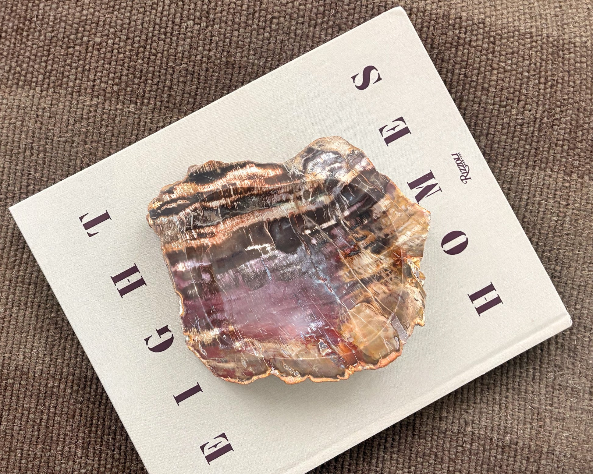 Hand carved Madagascar petrified wood bowl