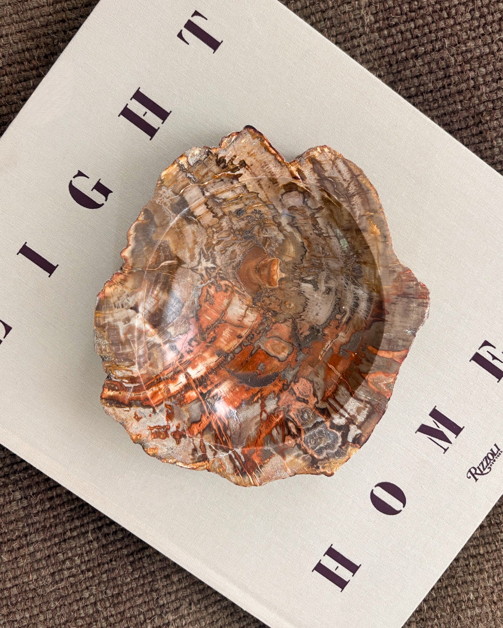Hand carved Madagascar petrified wood bowl