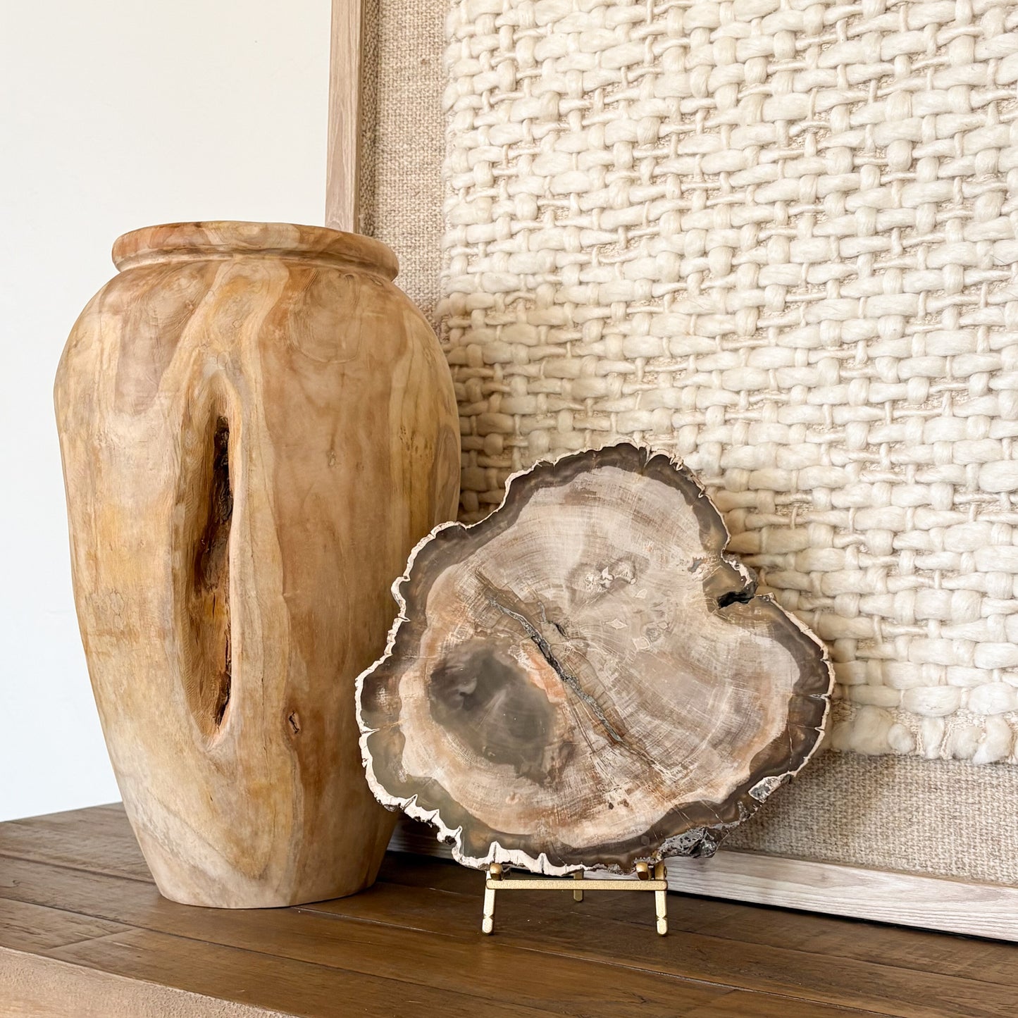 Decorative Madagascar petrified wood slab displayed as natural stone home decor with polished fossil wood surface