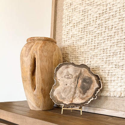 Decorative Madagascar petrified wood slab displayed as natural stone home decor with polished fossil wood surface