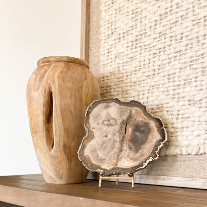 Decorative Madagascar petrified wood slab with natural fossilized wood grain and earthy mineral tones