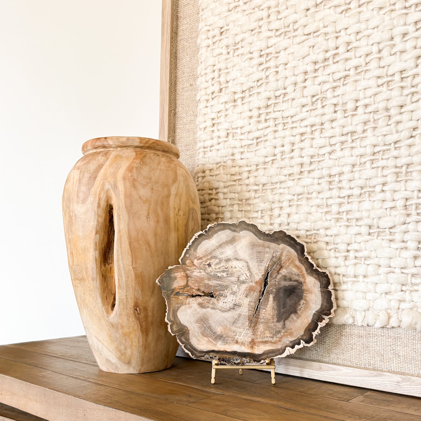 Madagascar petrified wood slab formed from fossilized ancient tree, polished natural stone decor piece