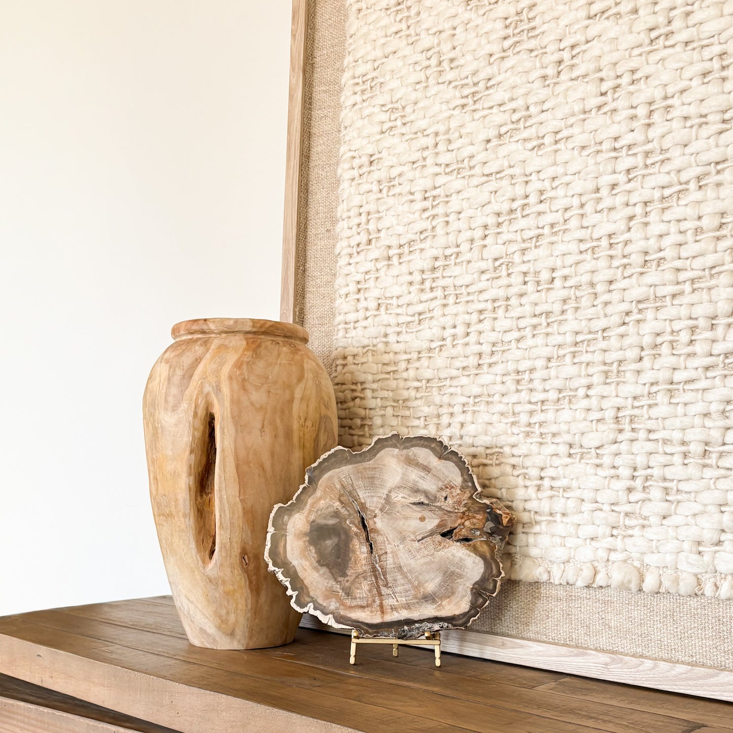 Decorative Madagascar petrified wood slab with natural fossilized wood grain and earthy mineral tones