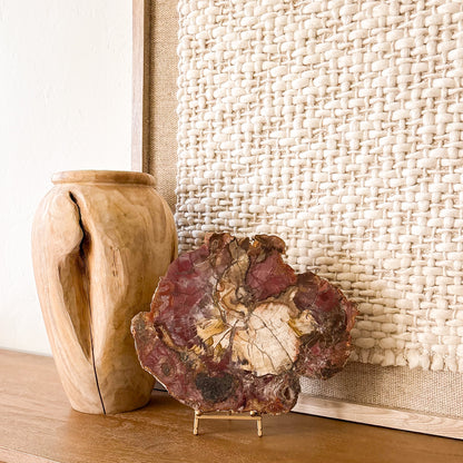 Madagascar petrified wood slab decor piece with natural crystal inclusions