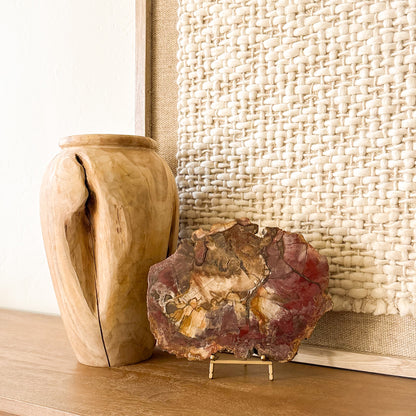 Luxury Madagascar petrified wood slab display specimen in warm earth tones