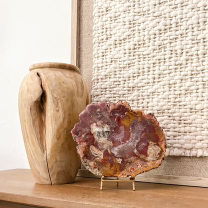 Madagascar petrified wood slab polished on both sides displayed as luxury natural stone home décor
