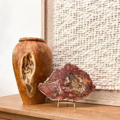 Natural Madagascar petrified wood slab displayed as collectible luxury home décor
