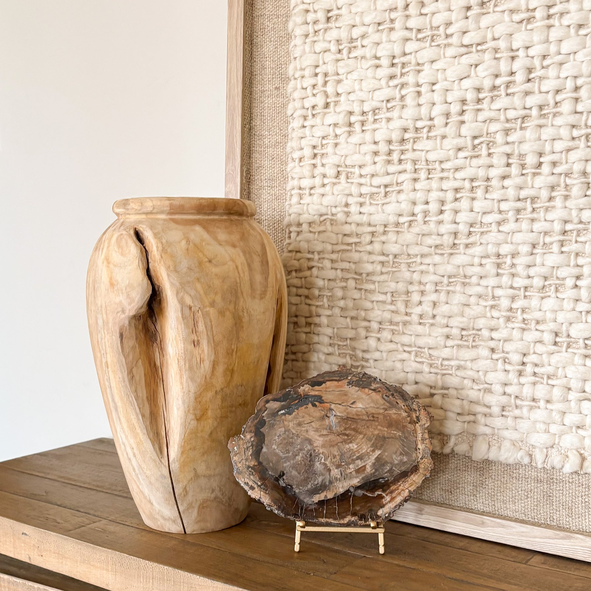 Madagascar petrified wood slab used as a natural stone décor accent in modern interior space