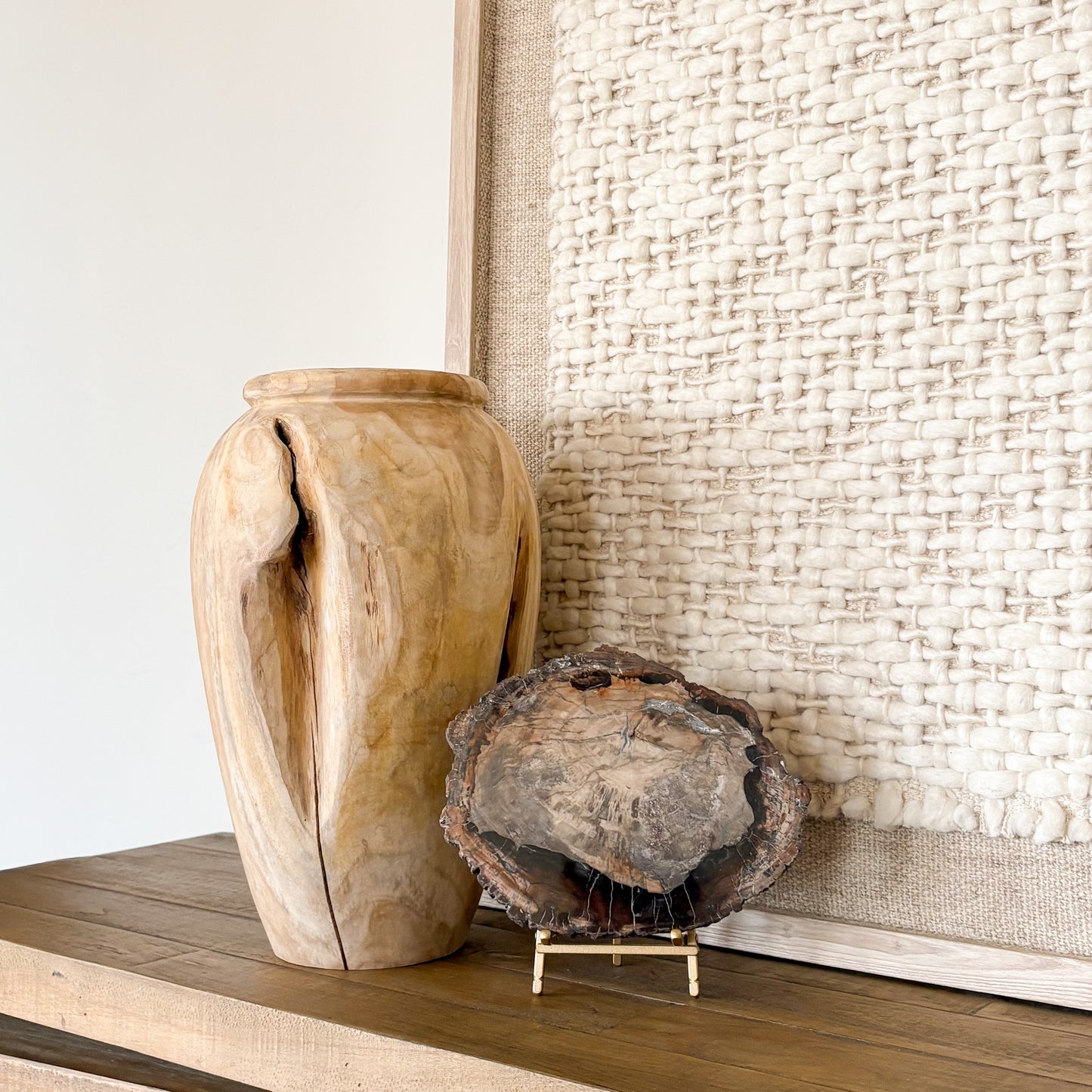 Madagascar petrified wood slab used as a natural stone décor accent in modern interior space