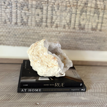 white quartz geode half